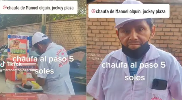 El señor ofrece comida al paso por la avenida Manuel Olguín. El señor ofrece comida al paso por la avenida Manuel Olguín.