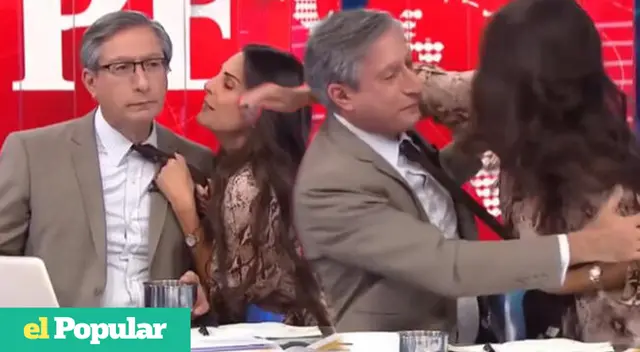 La conductora de espectáculos Rebeca Escribens le bailo a Federico Salazar en programa en vivo.