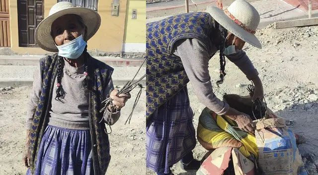 Señora recicla fierros para poder llevar un plato de comida a su casa de Moquegua.