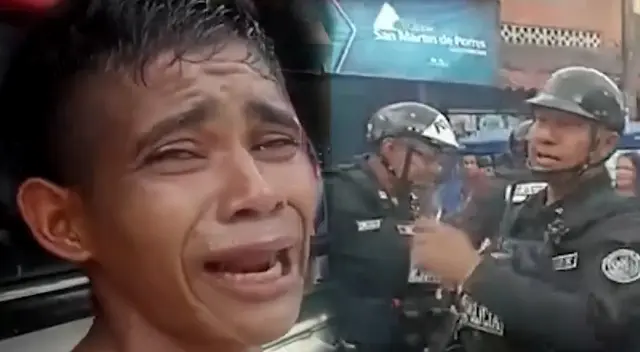 Delincuente llora ante policías tras robar en una iglesia en Iquitos.