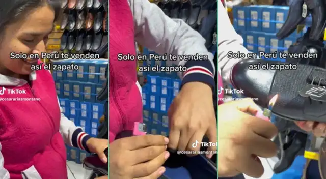 La vendedora demostró que el zapato era de cuero original.
