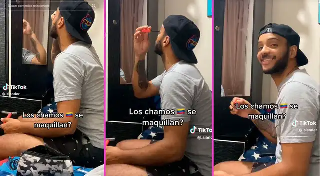 El joven demostró su talento para el maquillaje.
