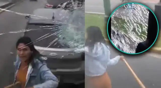 Mujer destrozó las lunas de un bus de transporte público en Chorrillos.