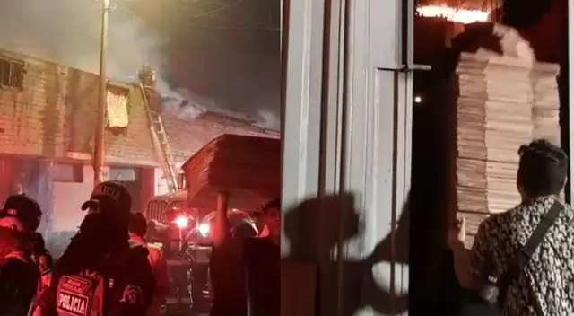 Incendio generó el pánico y personas retiran los cartones que se pueden rescatar.