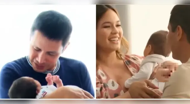 Renzo Costa emocionado con sus mellizos.