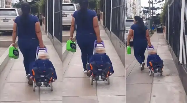 El niño estaba dormido cuando era transportado en ese coche de compras.