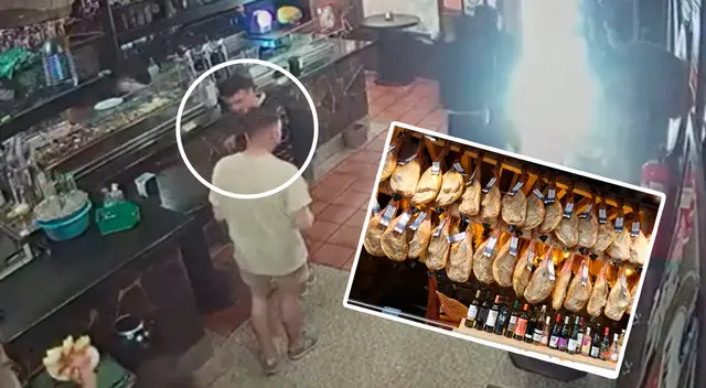 El hombre logró esconderse detrás de la barra del bar.