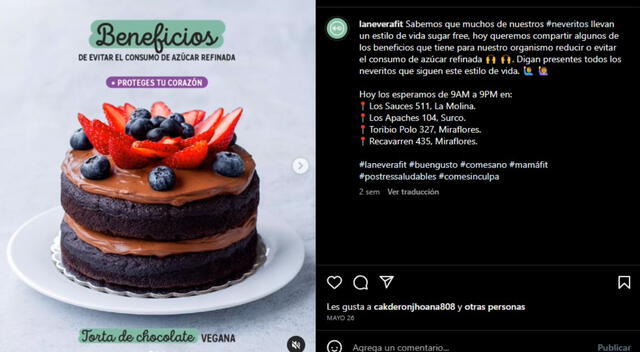  Así lucen las tortas de La Nevera Fit. Fuente: Instagram. 