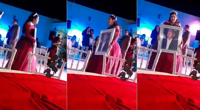 Bello momento de una quinceañera con su abuelito