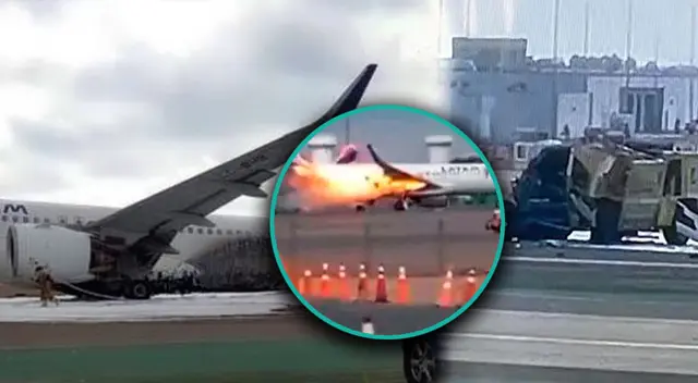 Choque entre avión de Latam y carro de bomberos en el Aeropuerto Jorge Chávez. Choque entre avión de Latam y carro de bomberos en el Aeropuerto Jorge Chávez.