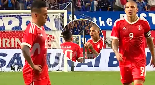 Paolo Guerrero exhortó a Christian Cueva en el segundo gol de Japón. Paolo Guerrero exhortó a Christian Cueva en el segundo gol de Japón.