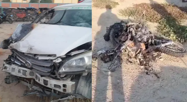 Unidad menor quedó totalmente destrozada y conductor de auto salió libre. Unidad menor quedó totalmente destrozada y conductor de auto salió libre.