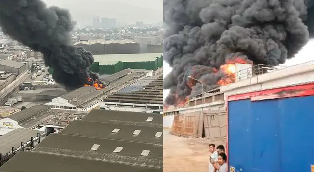 Gigantesco incendio consume almacén de licores en el Agustino. Gigantesco incendio consume almacén de licores en el Agustino.