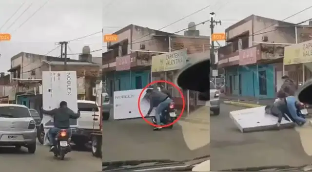 Un hombre fue captado llevando un televisor grande en una motocicleta y es viral en TikTok.