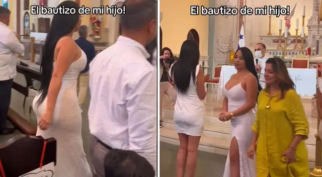 Una madre generó polémica al asistir al bautizo de su hijo en ajustado vestido