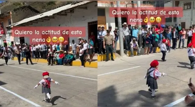 La niña marchó de una singular manera en desfile escolar por Fiestas Patrias en Cochabamba.