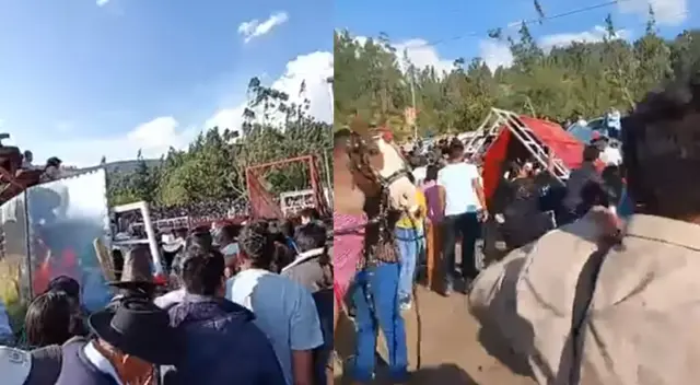 Estrado colapsó en Fiestas Patrias y pobladores de Áncash pasaron el susto de sus vidas.