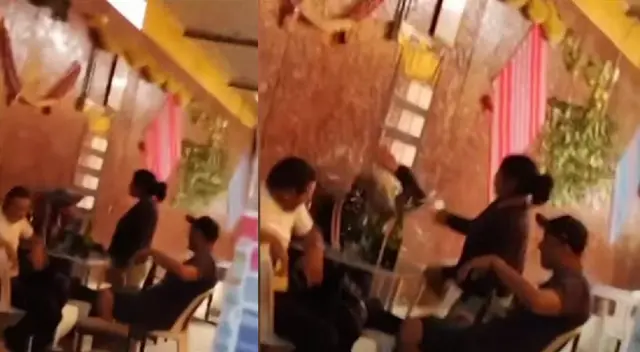 Mujer agrediendo a su pareja cuando estaba con sus amigos.