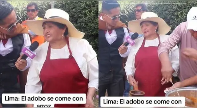 Cocinera de Arequipa se molesta EN VIVO al enterarse de que en Lima comen adobo con arroz y es viral en TikTok.