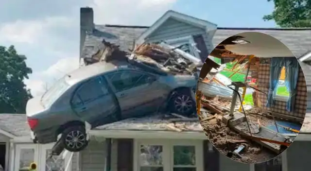Un sujeto terminó incrustando su auto en el segundo piso de una casa en Pensilvania y es viral.