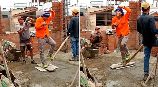 Obreros se vuelven viral al divertirse durante la espera de materiales de construcción.