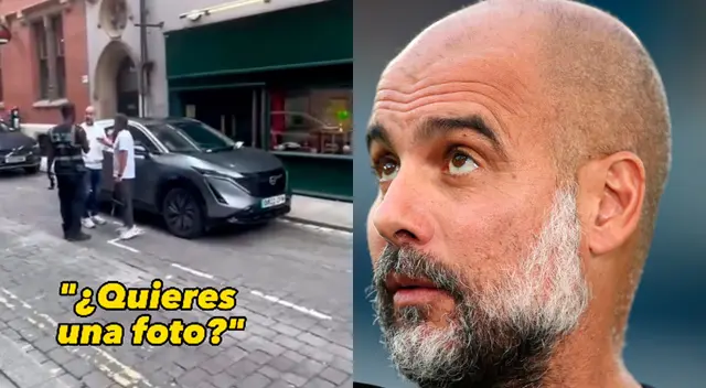 Pep Guardiola le quiso cobrar a policía por una foto. Pep Guardiola le quiso cobrar a policía por una foto.