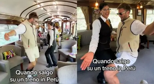 Trabajadora de tren en Cusco la rompe al ritmo de la cumbia con turista francés y pasitos son un éxito en TikTok. Trabajadora de tren en Cusco la rompe al ritmo de la cumbia con turista francés y pasitos son un éxito en TikTok.