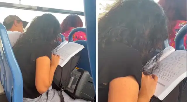 Una estudiante se queda dormida estudiando en un bus y escena es viral. Una estudiante se queda dormida estudiando en un bus y escena es viral.