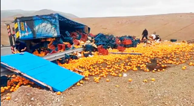 Camión con naranjas sufre accidente en Arequipa. Camión con naranjas sufre accidente en Arequipa.