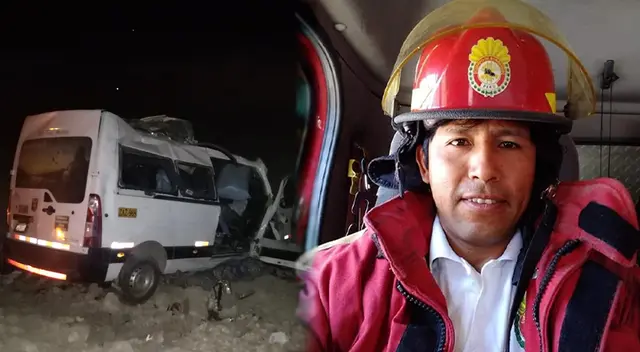Bombero pierde la vida durante el choque de una minivan y un tráiler en Arequipa.