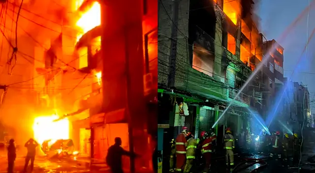 Los bomberos y la PNP acudieron pronto al incendio en centro comercial de Trujillo.