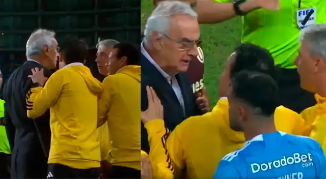 Jorge Fossati y Tiago Nunes tuvieron una acalorada discusión sobre el final del partido.