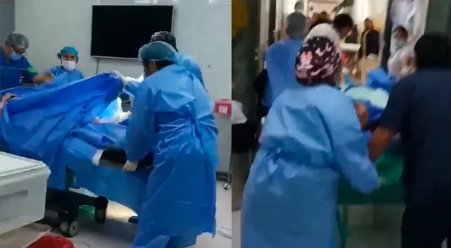 Enfermeros y médicos llevaron a pacientes hacia el exterior del nosocomio.