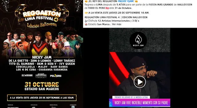 Captura de pantalla de Facebook, Reggaetón Lima Festival 4. 