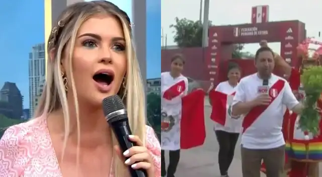 Brunella Horna pasó bochornoso momento al pedir que reportero hable con la hinchada peruana.