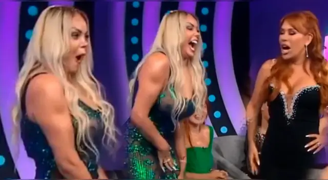 Shirley Cherres pasa impase con su vestido en la gala de 'La casa de Magaly'.