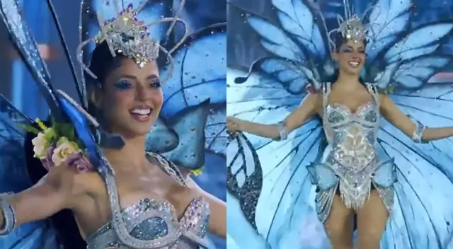 Luciana Fuster se presentó el desfile de traje típico.