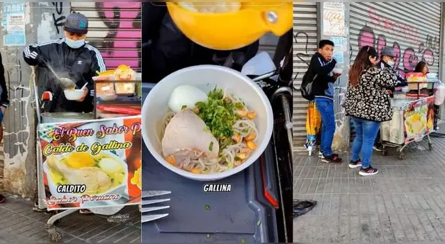 Peruano la rompe vendiendo caldo de gallina en calles de Chile y es viral en TikTok.