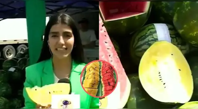 Periodista chilena sorprendida al conocer la sandía amarilla que importan de Perú y es viral en TikTok.