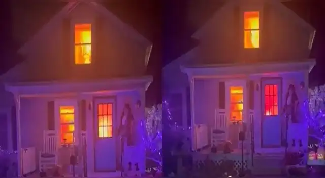 Vecinos de Estados Unidos decoran su casa simulando un incendio Vecinos de Estados Unidos decoran su casa simulando un incendio