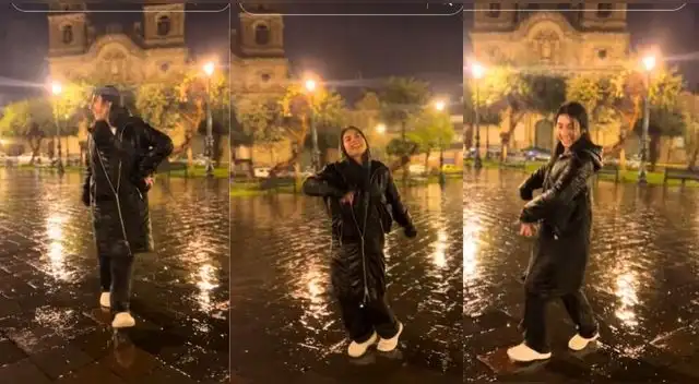 Joven peruana baila huaylas bajo la lluvia en Plaza de Armas del Cusco y es viral en TikTok.