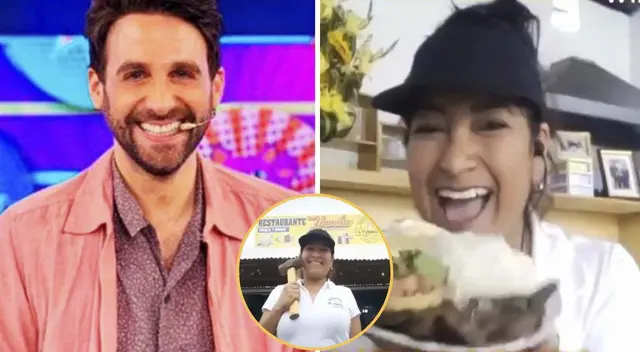 Rodrigo González felicita a Yumiko Ramírez por su nuevo emprendimiento.