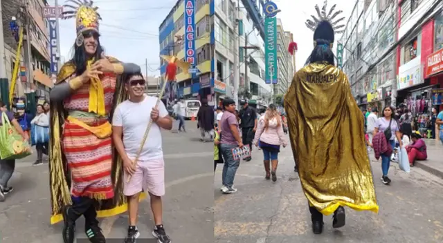 Inca Atahualpa de Gamarra asombra a los transeúntes con su gigantesca altura.