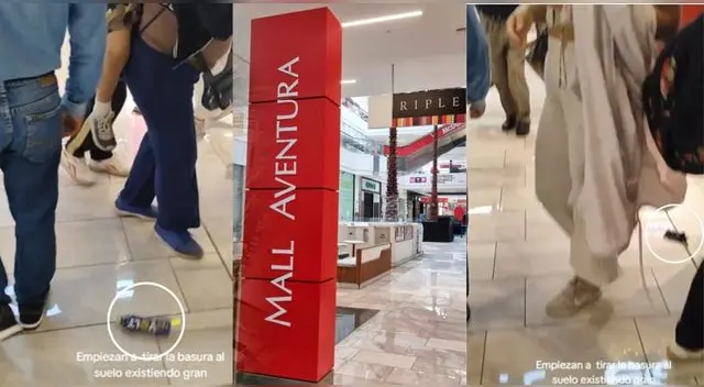 Vecinos tiran basura al suelo del Mall Aventura de SJL y es viral en TikTok. Vecinos tiran basura al suelo del Mall Aventura de SJL y es viral en TikTok.