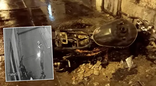 Delincuentes incendiarion motocicleta en horas de la mañana en el Cercado de Lima.