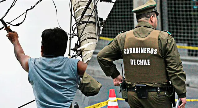 El sujeto subió hasta lo alto de el poste para robarse los cables.