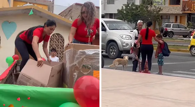 Pamela Franco enternece dando regalos a los niños que viven en calles de Chimbote.