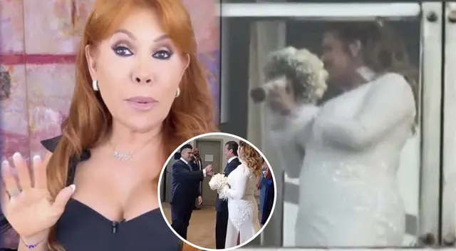 Magaly Medina evidencia detalle en vestido de Cassandra Sánchez.