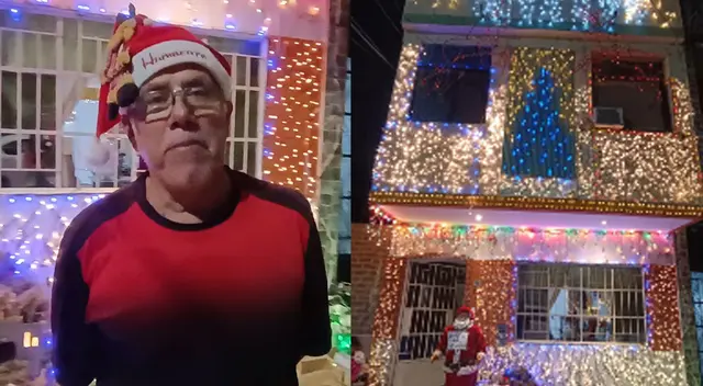 Hombre adorna con luces navideñas su casa en honor y recuerdo de su señora madre en Piura.