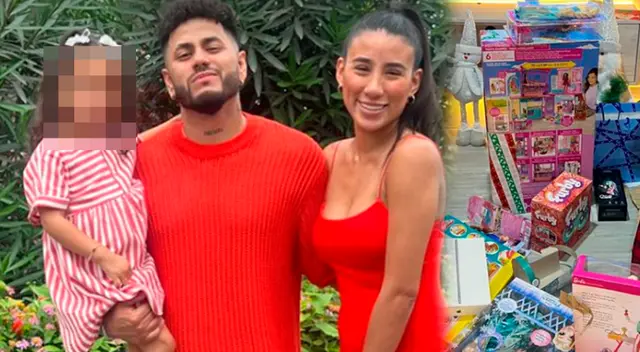 Samahara Lobatón y Bryan Torres posan como una familia en Navidad.